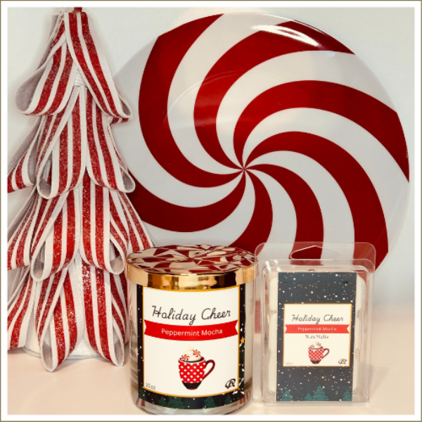 Holiday Cheer Peppermint Mocha 10 oz Candle + Wax Melt Set